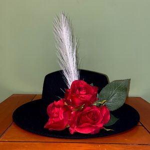 Fancy Rose Fedora with Pampas! Special occasion fashion hat black Derby, Thurby